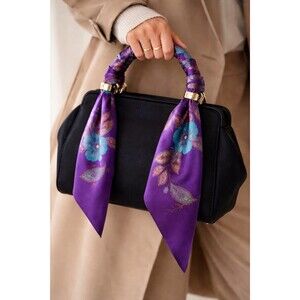 Vintage Silk Scarf Purple Blue Floral Multiway 2026 Trend Wrist Bag Wrap